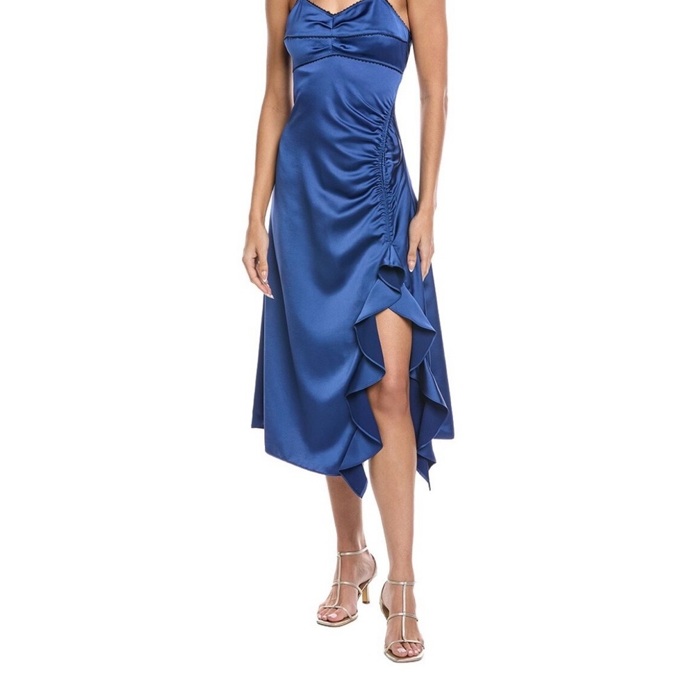 Sandro Elegant Blue Satin Dress with open back